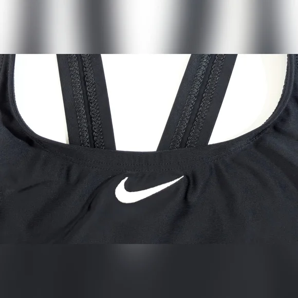 Nike Women's Racerback Swimsuit, Size 6 Black One-Piece, Logo Swimming Beach - Picture 3 of 6